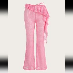 💖 SHEIN ICON Allover Print Ruffle Trim Flare Leg Pants